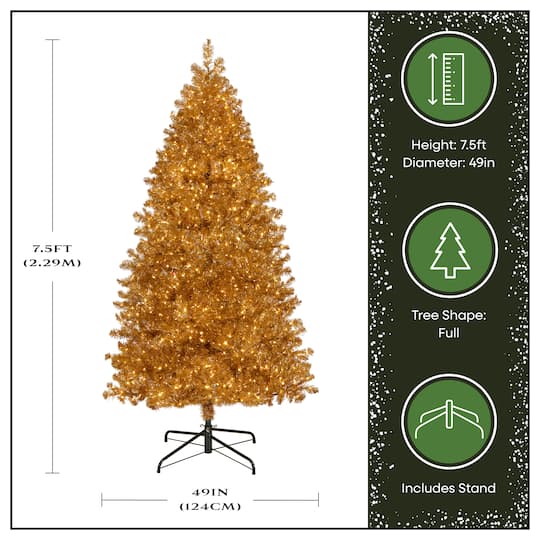 7.5ft. Pre-Lit True Gold Metallic Artificial Christmas Tree, Clear LED Infinity Lights®